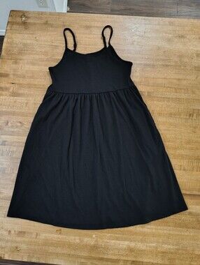 WILD FABLE Black Spaghetti Strap Skater Dress W/Pockets Classic Everyday Style